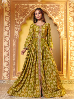 MADHURAM - Women Printed Green Gown