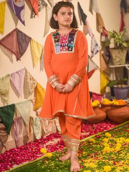 Tilsim by Sagarika Mehrotra - Orange Patchwork Serenity Kurta with Pyjama