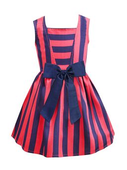 A.T.U.N. - Girls Red and Blue Sleeveless Striped Casual Dress