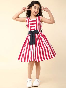 A.T.U.N. - Girls Red and White Sleeveless Striped Casual Dress