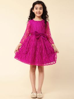 A.T.U.N. - Girls Pink Three Fourth Sleeve Round Neck Lace Dress