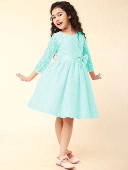 A.T.U.N. - Girls Sea Green Three Fourth Sleeve Round Neck Lace Dress