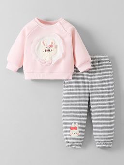 Hopscotch - Bunny Applique Textured Sweatshirt with Joggers
