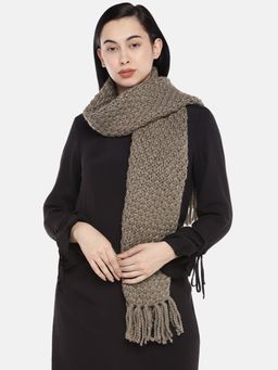 Magic Needles - Women Brown Self Design Handmade Seed Stitch Scarf