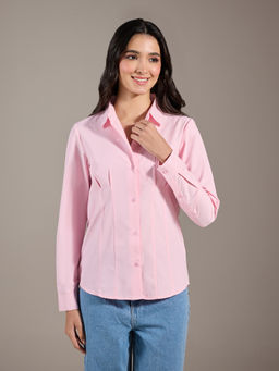 Twenty Dresses by Nykaa Fashion - Pink Solid Pointed Collar Slim Fit Shirt