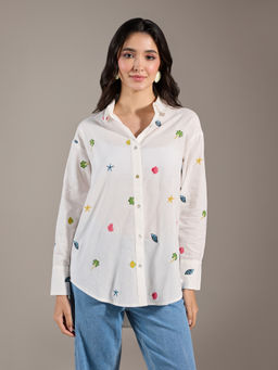 Twenty Dresses by Nykaa Fashion - White Embroidered Full Sleeves Shirt
