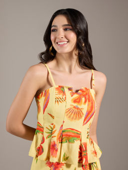 Twenty Dresses by Nykaa Fashion - Yellow Floral Strappy Neck Peplum Top