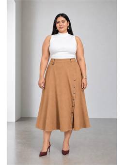Beyond the Curve - VIRGIO - Solid Tencel Flared Plus Size Skirt With Side Slit for Women