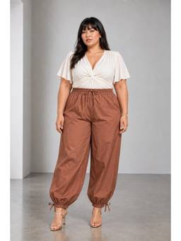 Beyond the Curve - VIRGIO - Brown Solid Cotton Pullon Balloon Plus Size Trouser