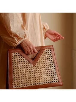 IRO - Rattan Weave Tan Handbag with Detachable Strap