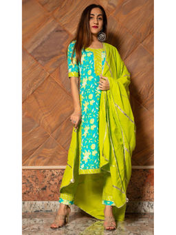 POMCHA - Noor Hand Block Cotton Kurta with Pant & Dupatta (Set of 3)