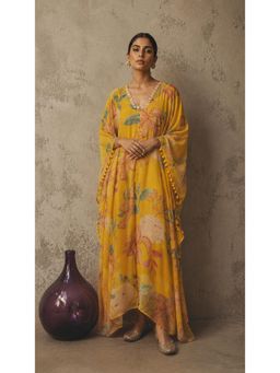AROOP SHOP INDIA - Yellow Zareen Kaftan with Slip