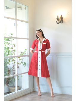 Ombrello - Red Tweed Shirt Dress