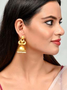 Silvermerc Designs - Gold Plated Traditional Floral Jhumka Earrings