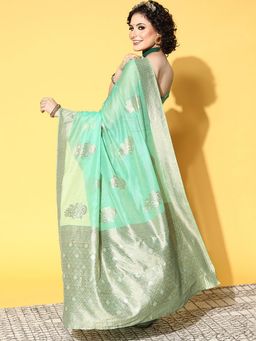 Odette - Cotton Blend Turquoise Woven Designer Saree with Unstitched Blouse