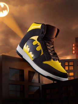 Bewakoof - Men's Black & Yellow Dark Knight Color Block High Top Sneakers