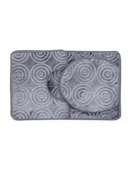 EZ Life - Luxe Circles Rashe Emboss 3 Piece Bathroom Mats Set L 80 x W 50 cms Oxford Gray