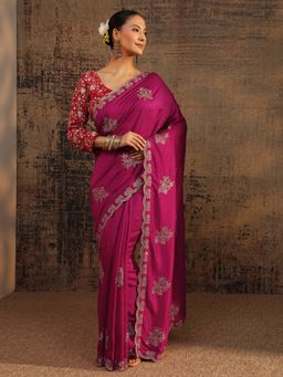 Libas - Pink Embellished/Sequined Saree with Unstitched Blouse