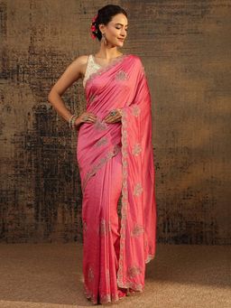 Libas - Coral Embellished/Sequined Saree with Unstitched Blouse