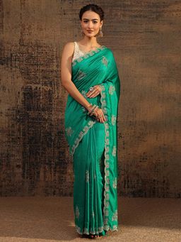 Libas - Green Embellished/Sequined Saree with Unstitched Blouse