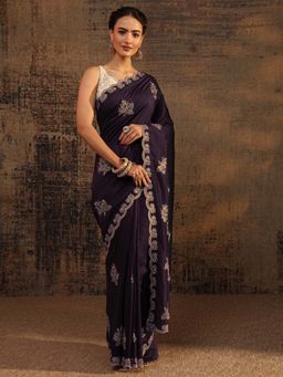 Libas - Purple Embellished/Sequined Saree with Unstitched Blouse