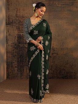 Libas - Green Embellished/Sequined Saree with Unstitched Blouse