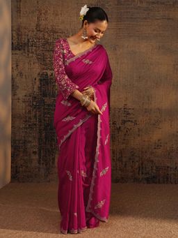 Libas - Pink Embellished/Sequined Saree with Unstitched Blouse