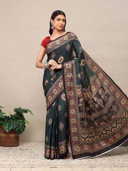 Garden VARELI - Black Printed Saree with Unstitched Blouse