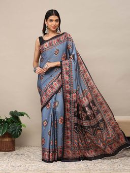 Garden VARELI - Grey Printed Saree with Unstitched Blouse