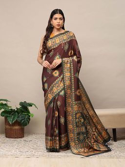 Garden VARELI - Brown Printed Saree with Unstitched Blouse