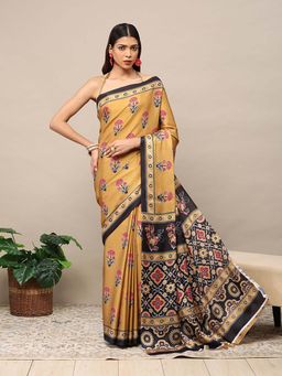 Garden VARELI - Yellow Printed Saree with Unstitched Blouse