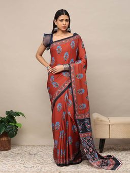 Garden VARELI - Red Printed Saree with Unstitched Blouse