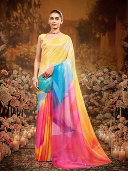 Garden VARELI - Multi-Color Embellished/Sequined Saree with Unstitched Blouse