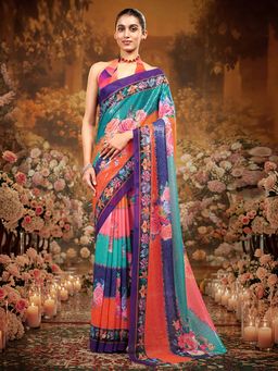 Garden VARELI - Multi-Color Floral Saree with Unstitched Blouse