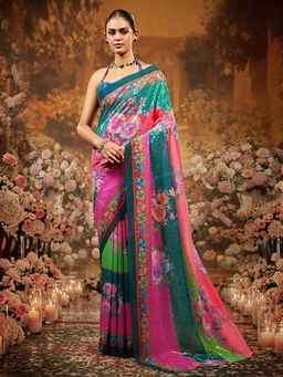 Garden VARELI - Multi-Color Floral Saree with Unstitched Blouse