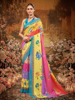 Garden VARELI - Multi-Color Floral Saree with Unstitched Blouse