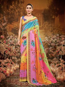 Garden VARELI - Multi-Color Floral Saree with Unstitched Blouse