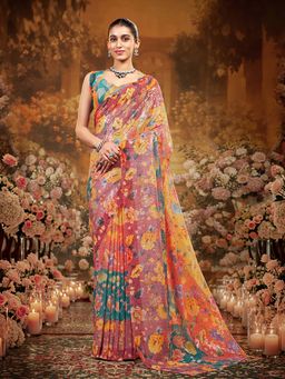 Garden VARELI - Multi-Color Floral Saree with Unstitched Blouse