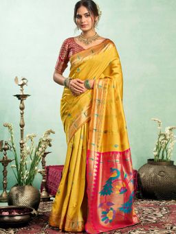 Elora - Yellow Woven Saree with Unstitched Blouse