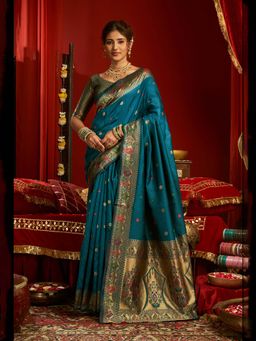 Elora - Teal Woven Saree with Unstitched Blouse