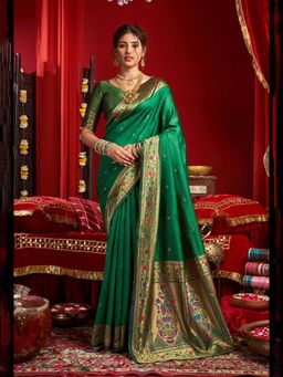 Elora - Green Woven Saree with Unstitched Blouse