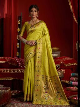 Elora - Green Woven Saree with Unstitched Blouse