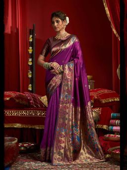 Elora - Wine Woven Saree with Unstitched Blouse