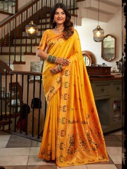 Elora - Orange Woven Saree with Unstitched Blouse
