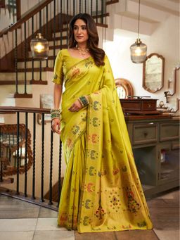 Elora - Green Woven Saree with Unstitched Blouse