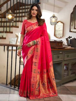 Elora - Pink Woven Saree with Unstitched Blouse