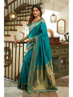 Elora - Teal Woven Saree with Unstitched Blouse