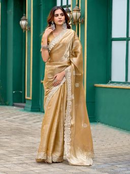 Elora - Beige Embroidered Saree with Unstitched Blouse