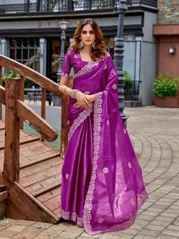 Elora - Purple Embroidered Saree with Unstitched Blouse