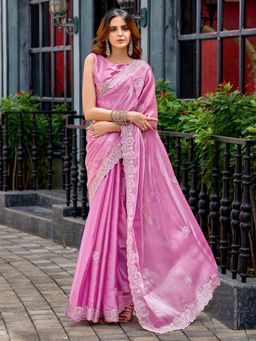 Elora - Pink Embroidered Saree with Unstitched Blouse